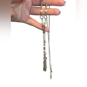 Talbots Silver and Pearl Tassel Necklace